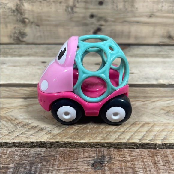 Oball Go Grippers Baby Race Car #1 Pink Green Teether Infant Kids II Toy Vehicle - Picture 2 of 6
